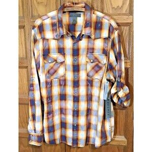 Decree Ombre Plaid Ranch Wear Shirt Men's XXL Cotton Sawtooth Pearl Snaps Yoke